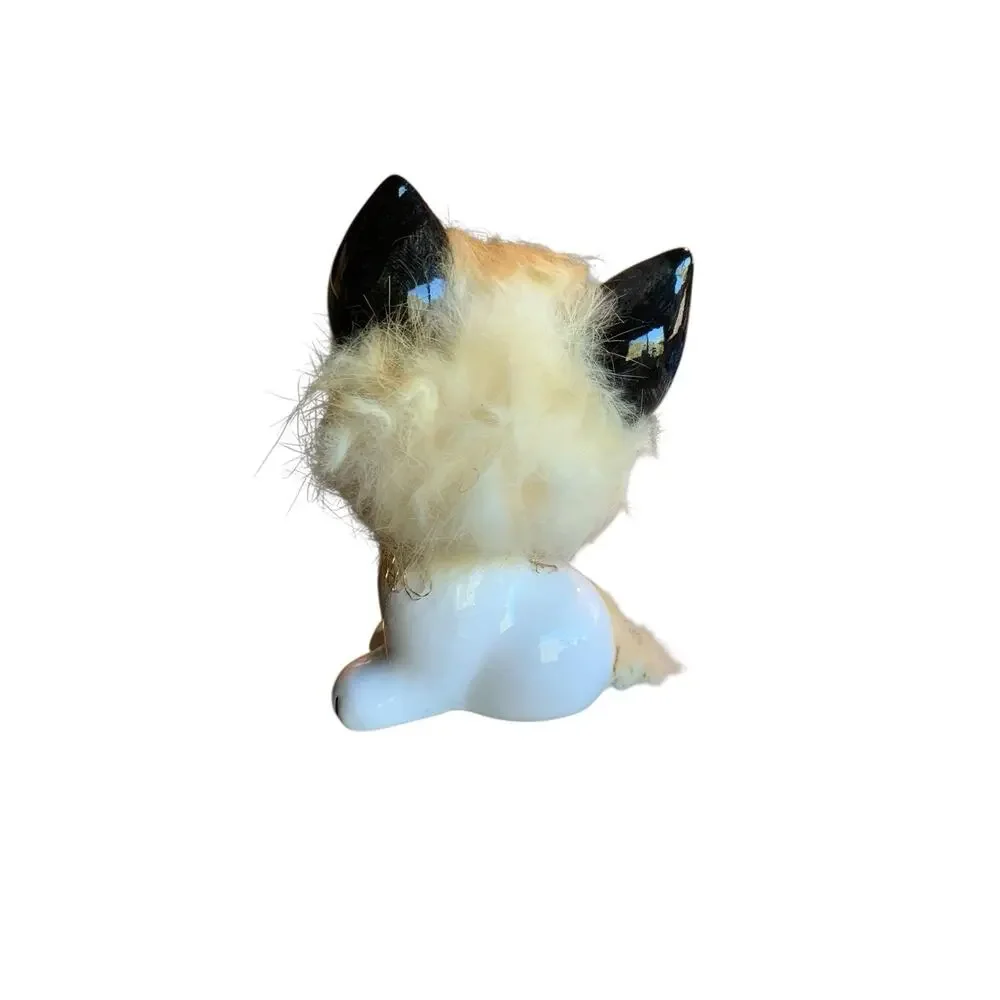 Vintage Brinn's Furry Anthropomorphic Ceramic Cat Kitten Figurine Big‎ Eyes 50s